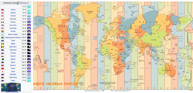 Карта часовых поясов относительно москвы