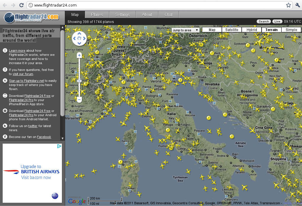 Карта онлайн полетов самолетов в реальном времени от flightradar24