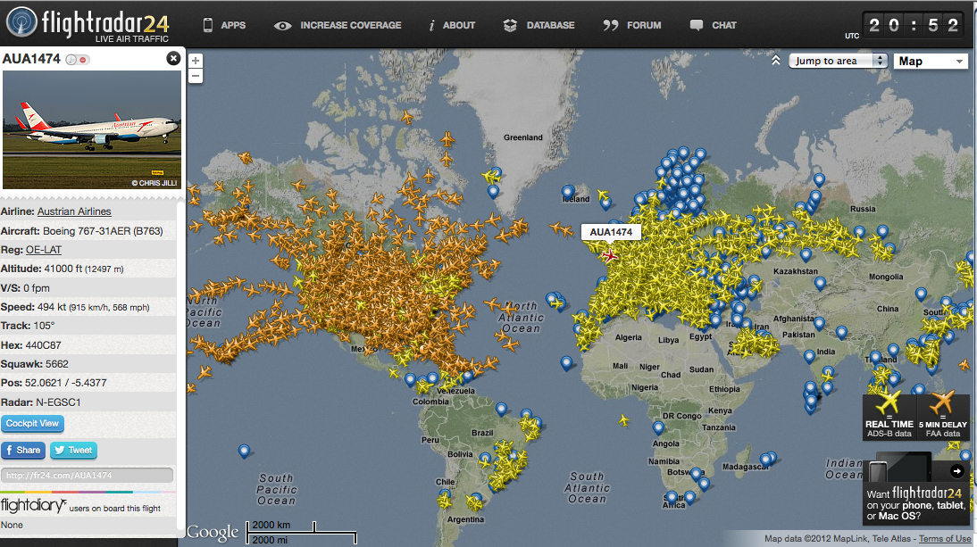 Карта онлайн полетов самолетов в реальном времени от flightradar24