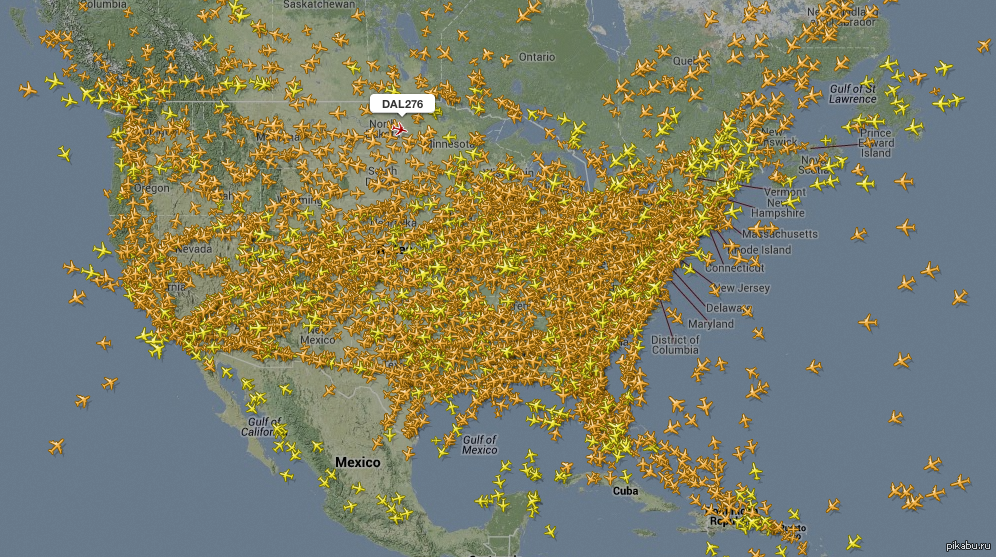 Мировая карта полетов самолетов в реальном времени
