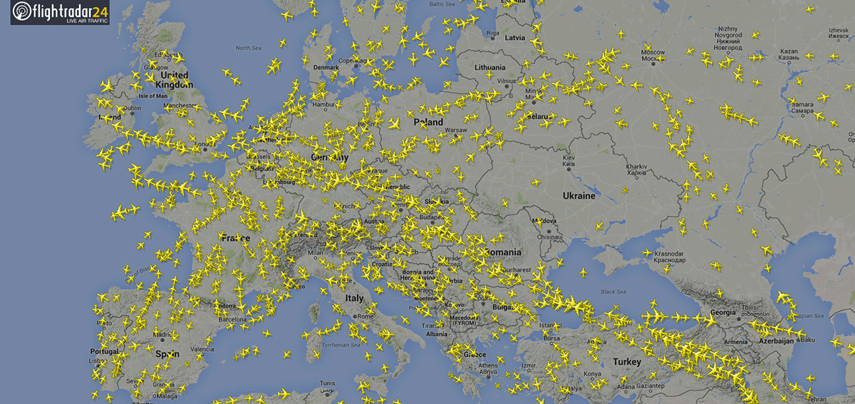 Карта приемников сервиса flightaware