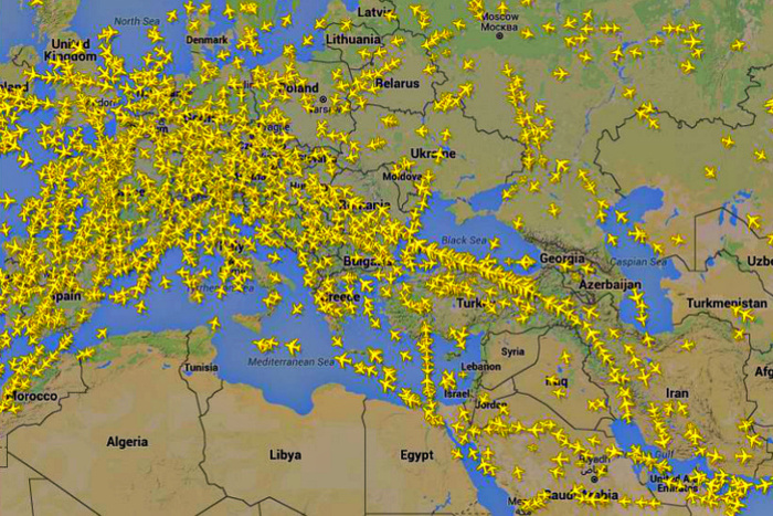 Карта полетов самолетов