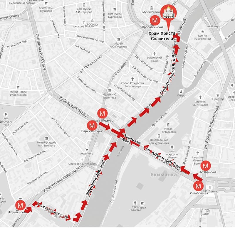 Как на метро доехать до храма христа спасителя на метро карта