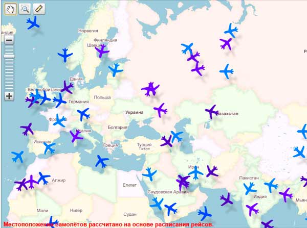 Карта вылетов самолетов в реальном времени