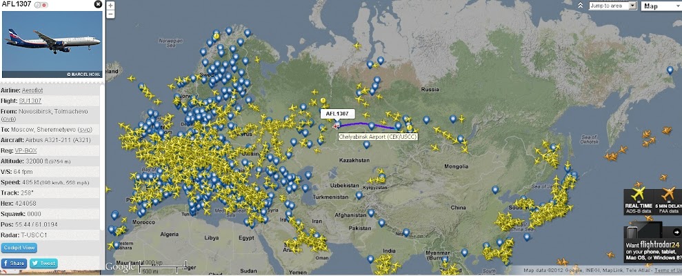 Интерактивная карта самолетов онлайн в реальном времени